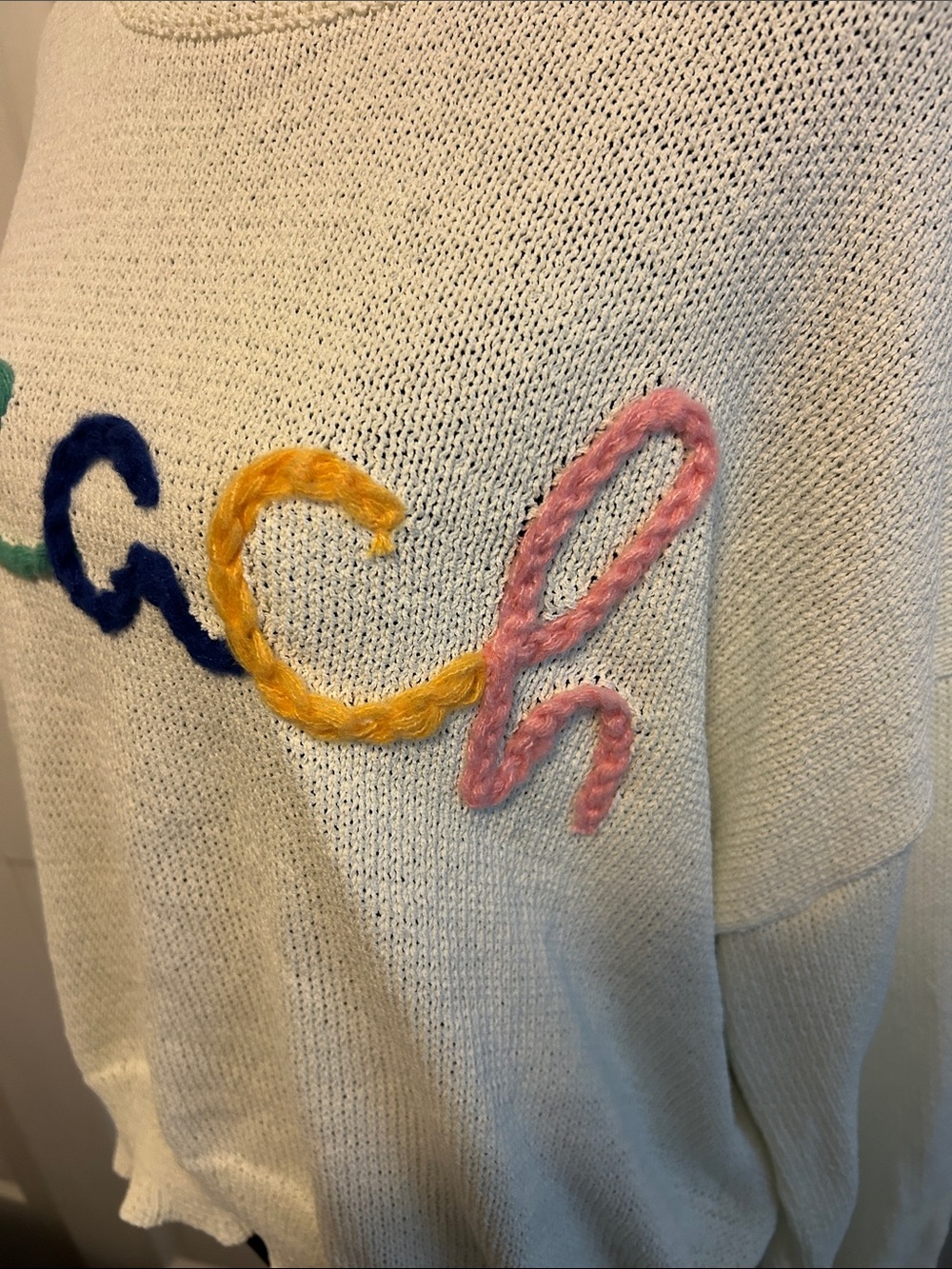 Cream 'Beach' Crewneck Sweater with Multicolor Stitching - Picture 6 of 6